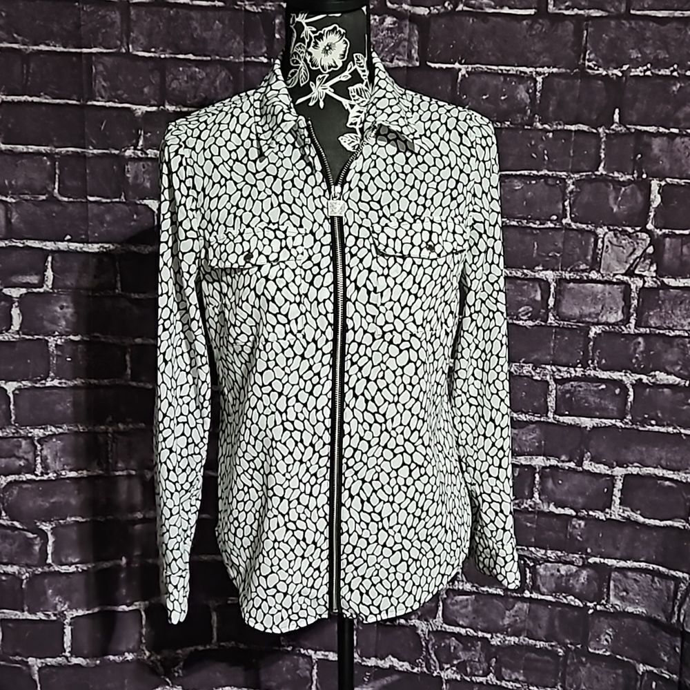 Michael Kors Black & White Abstract zip up Top CLEARANCE - Picture 2 of 13